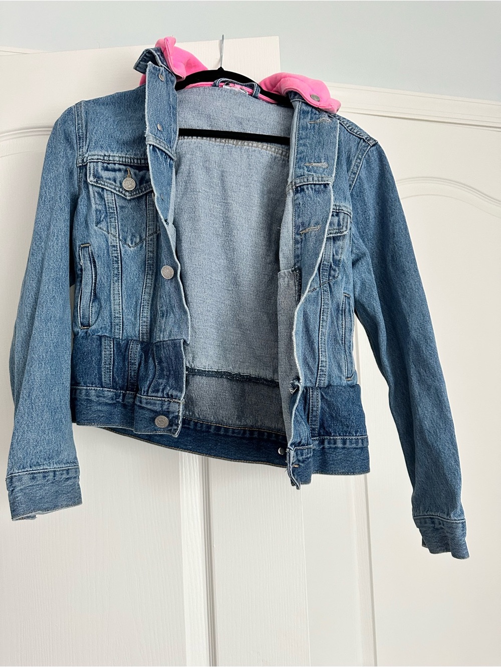 Denim Jacket with Pink Hood